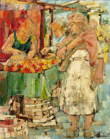 L'Acheteuse - Huile sur toile - 92 x 73 cm