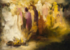 La fumee du feu... la fumee des torches - Huile sur toile - 90x49,5cm -1984